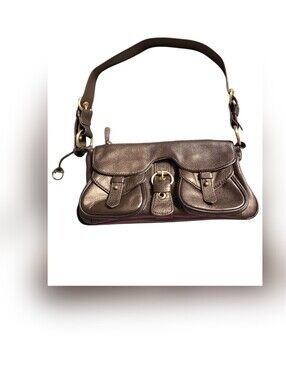 Luce Genuine Leather Metallic Bronze Multi Pocket Shoulder Bag Hobo Purse Y2k